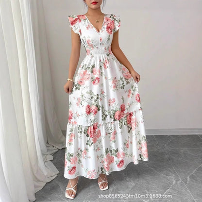 Sophisticated Printed Dress With Ruffled Sleeves